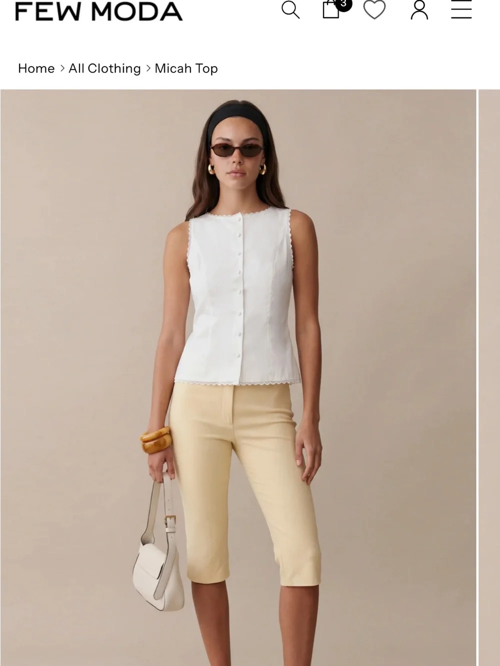 Sleeveless White Button-Front Top with Lace Trim - Picture 2 of 12
